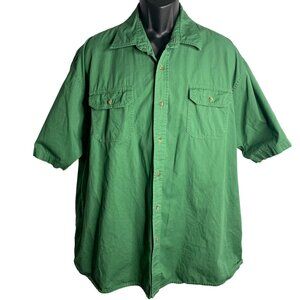Wrangler Button Up Camp Shirt 2XL Green Chest Pockets Short Sleeves Collared